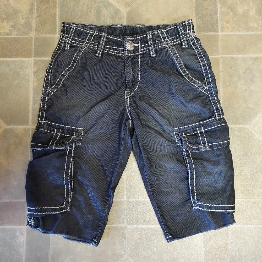 True Religion ISAAC Big T Faded Anthony Cut Off Cargo Shorts Mens 28